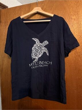 Myrtle Beach Navy V-Neck Tee with Sea Turtle Graphic